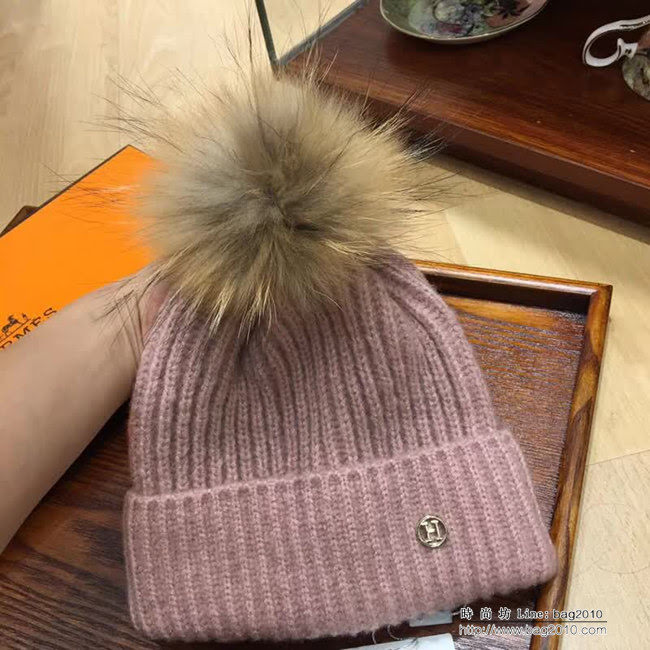 愛馬仕HERMES 秋冬新款 時尚爆款狐狸毛球羊絨帽 LLWJ8716